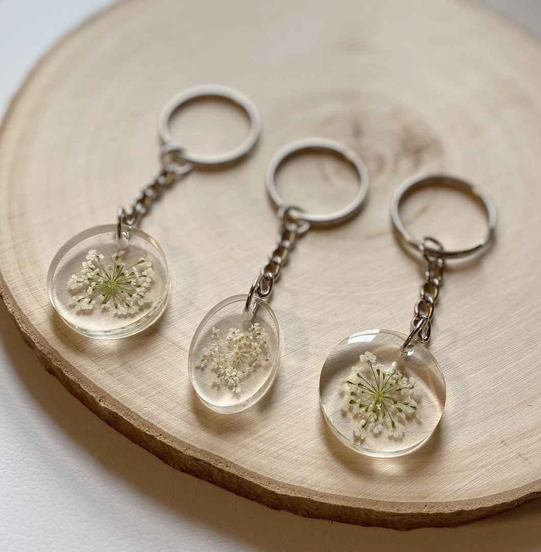 Floral Resin Keychains ~ Queen Anne's Lace